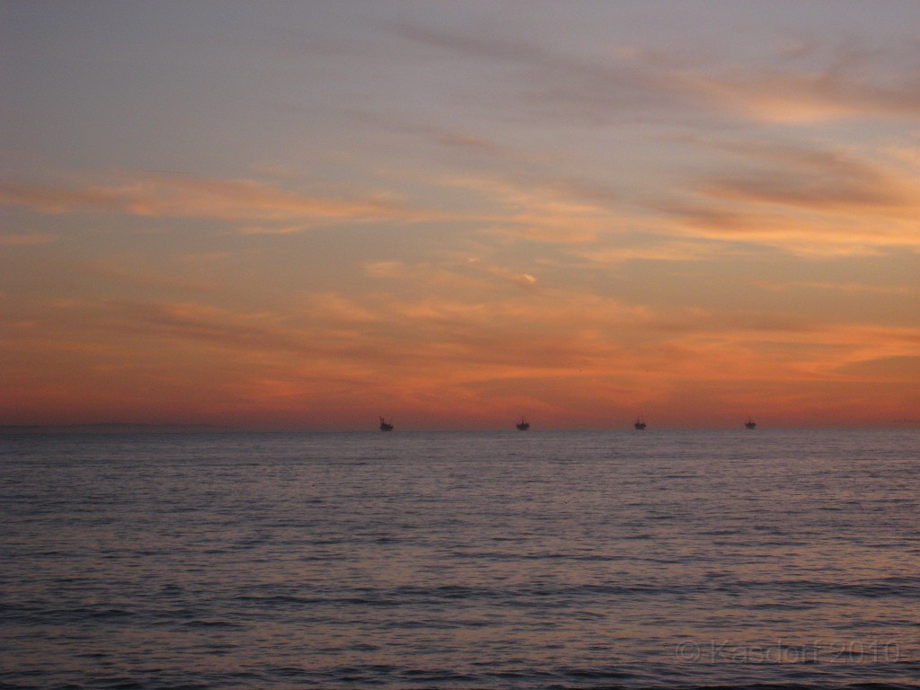 Carpinteria California 2010-02 0990.jpg - A trip to Carpinteria California. Surfing, food, beachs and oil wells in the ocean lit by the evening sun.